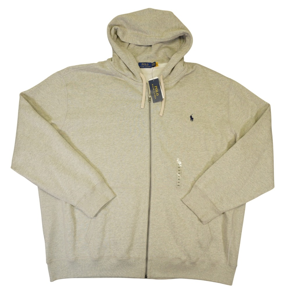 NEW Polo Ralph Lauren Hoodie Mens 4XLT‎ Beige Full Zip Fleece Pony Logo